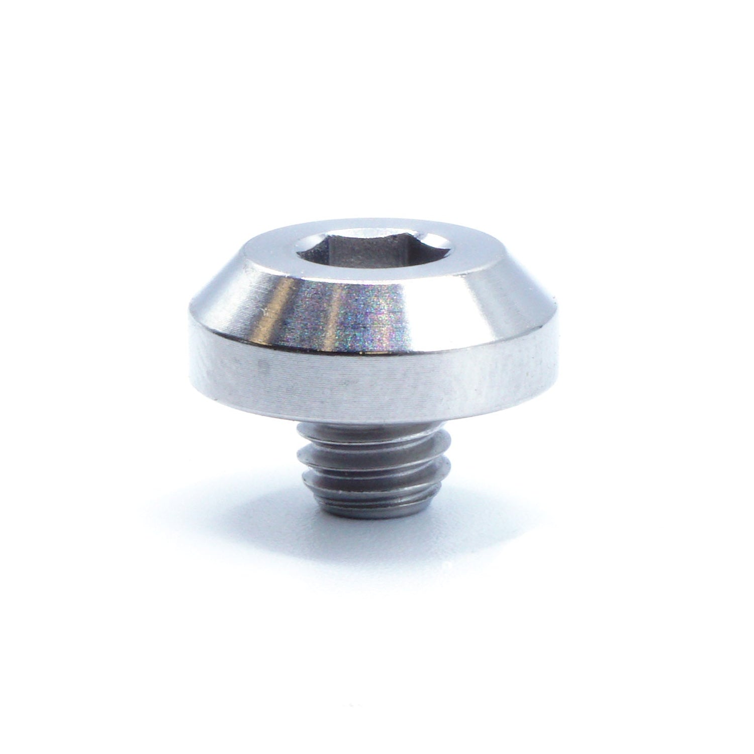 M6 x 1.00 x 5mm Titanium Motor Head Bolt in various finishes including polished, black, blue, gold, purple, and cosmic burn