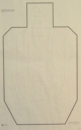 Outline of an IPSC/USPSA shooting target with marked scoring zones A, B, C, and D on a beige background.