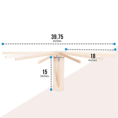 Fold down wall mounted clothes drying rack made of maple hardwood with clothes drying on it