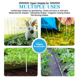 Heavy duty 11 gauge galvanized steel U-shaped landscape staples for securing garden fabric and fencing