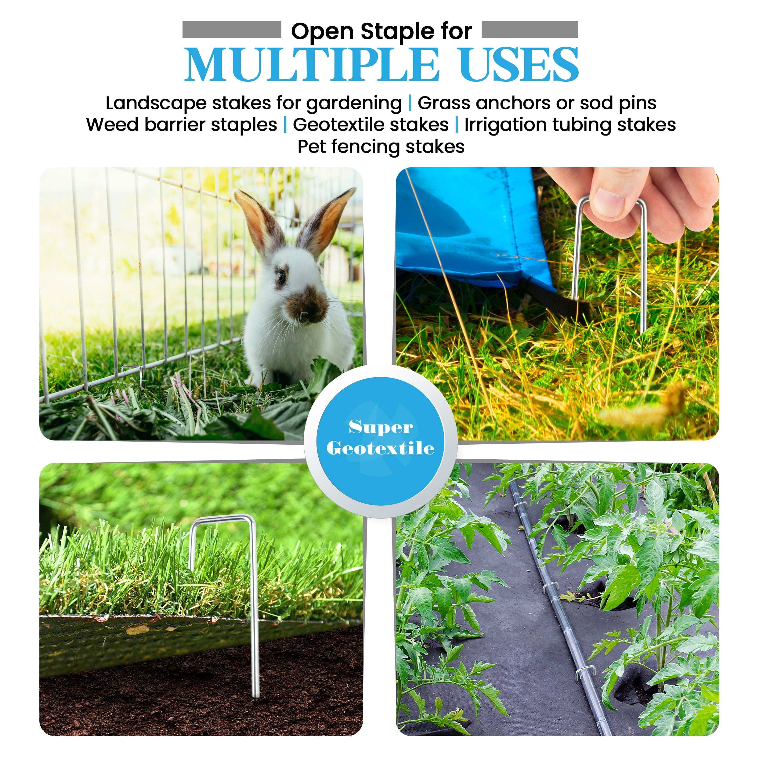 Heavy duty 11 gauge galvanized steel U-shaped landscape staples for securing garden fabric and fencing