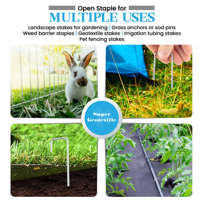 Heavy duty 11 gauge galvanized steel U-shaped landscape staples for securing garden fabric and fencing