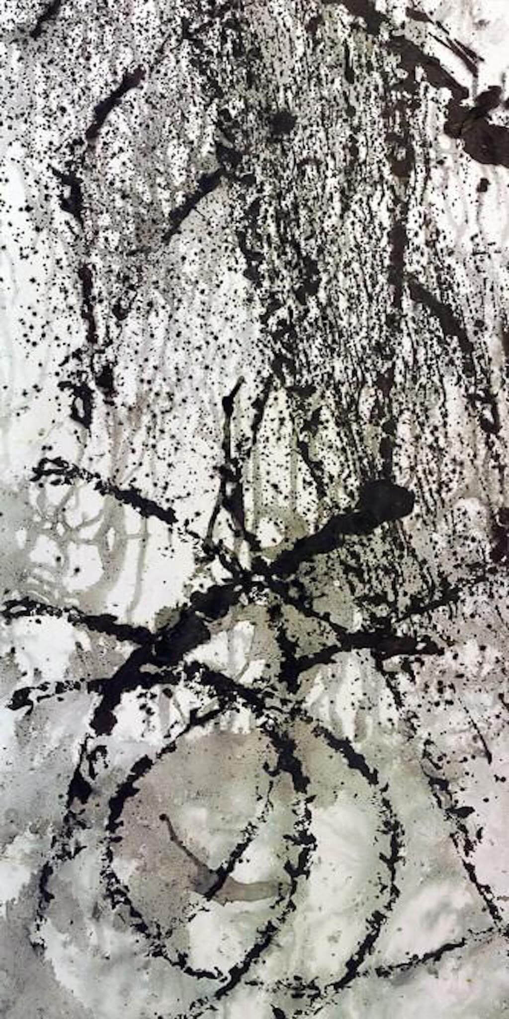 Ink Wax Paint III abstract art on gallery wrap 30x60 cotton canvas by John Beard Collection