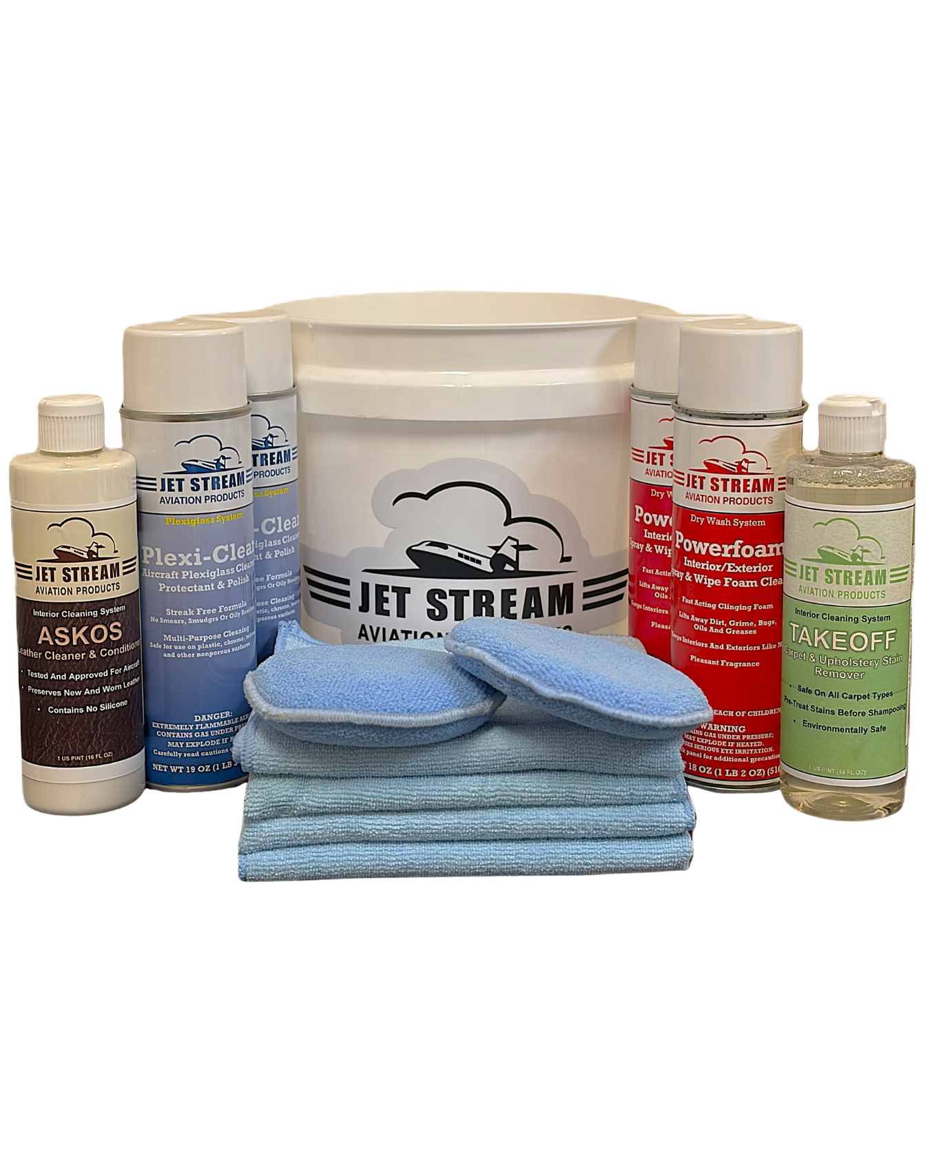 Interior Detail Kit components including sprays, pail, applicators, and microfiber towels arranged