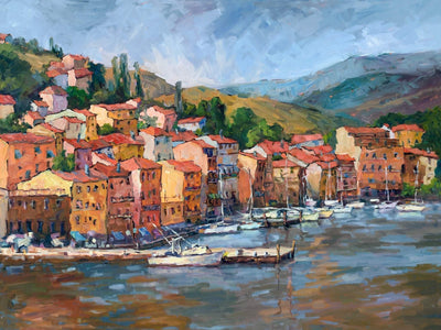 Italian Coastal Village Artist Enhanced Canvas Print by John Beard Collection - main product image for Resin Society