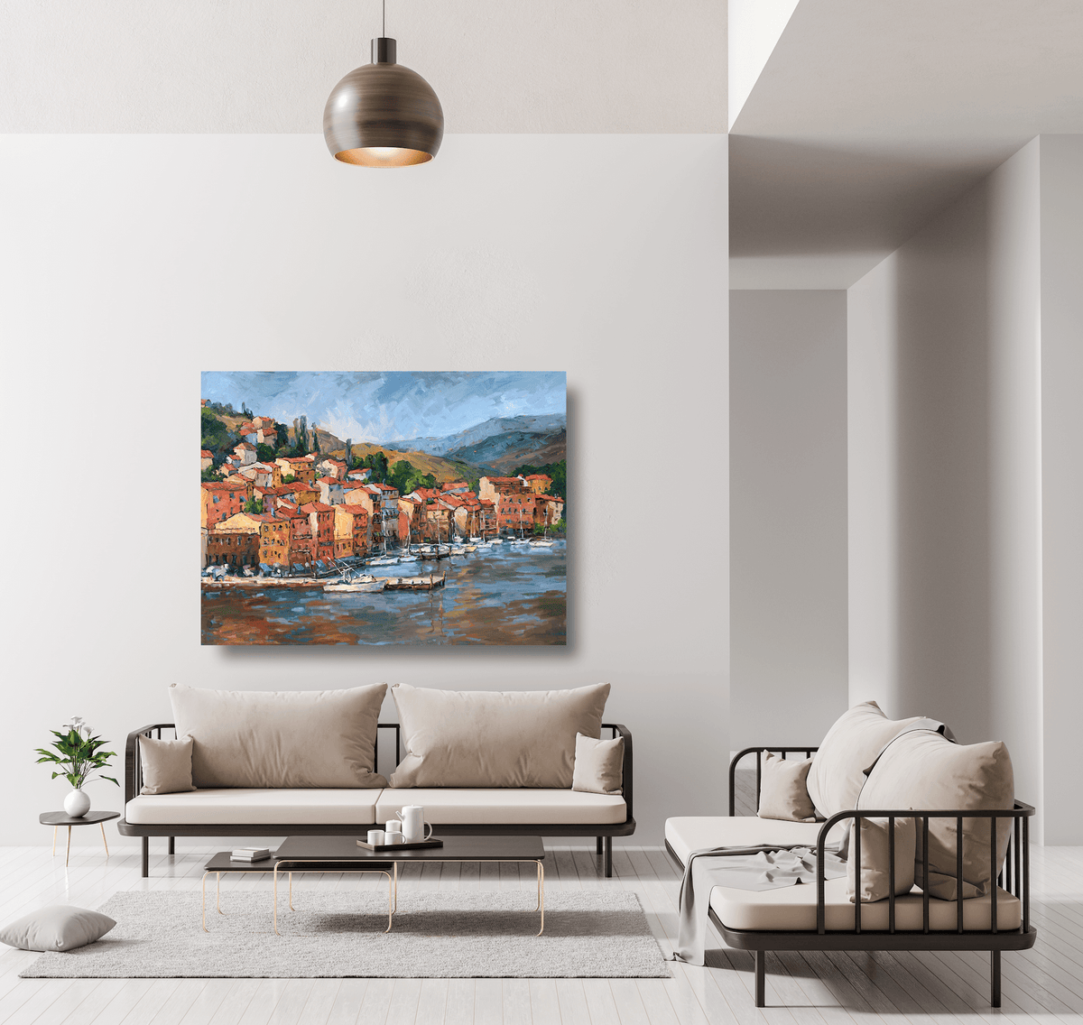 Italian Coastal Village Artist Enhanced Canvas Print by John Beard Collection - product image 2 for Resin Society