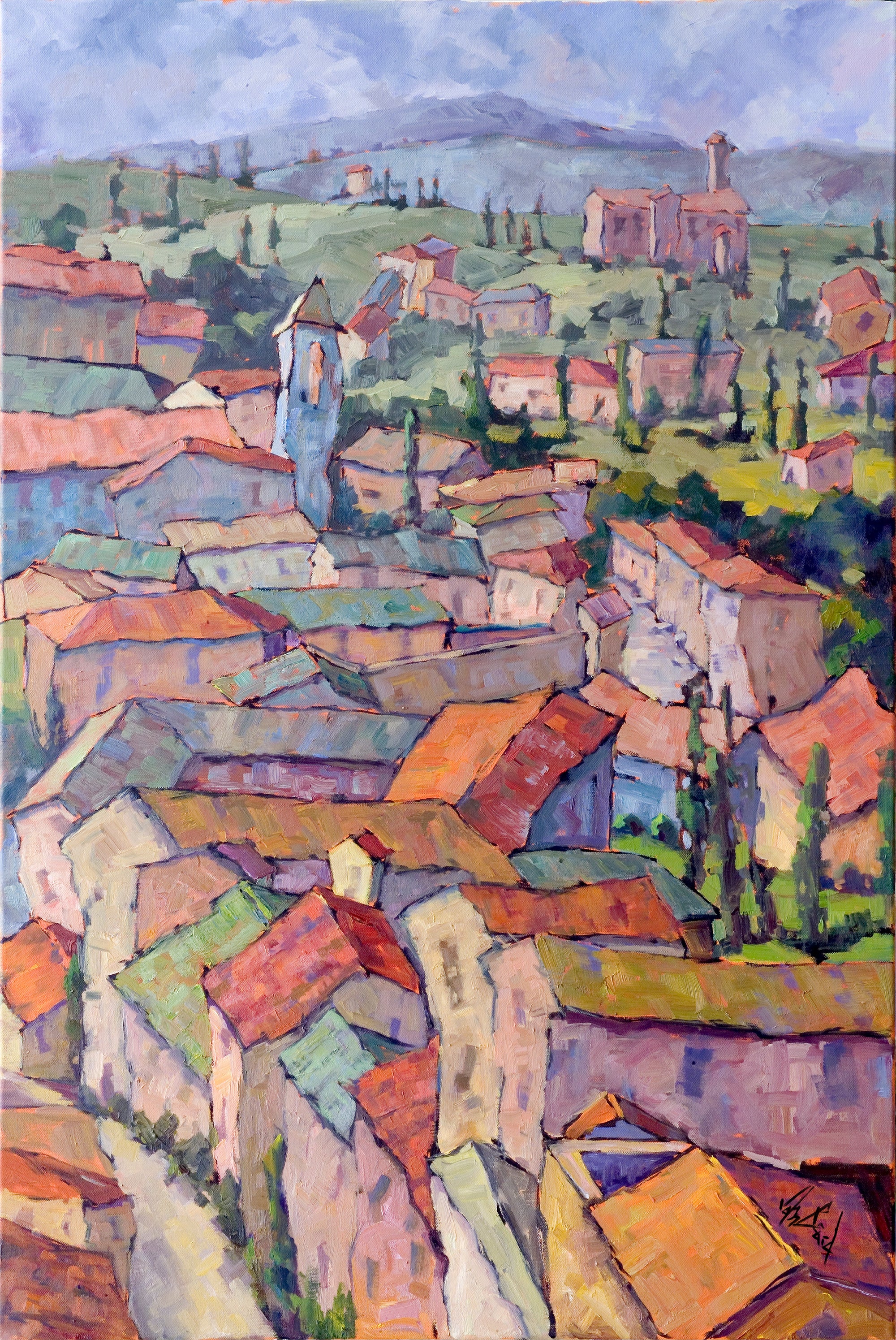 Italian Village Artist Enhanced Canvas Print by John Beard Collection - main product image for Resin Society