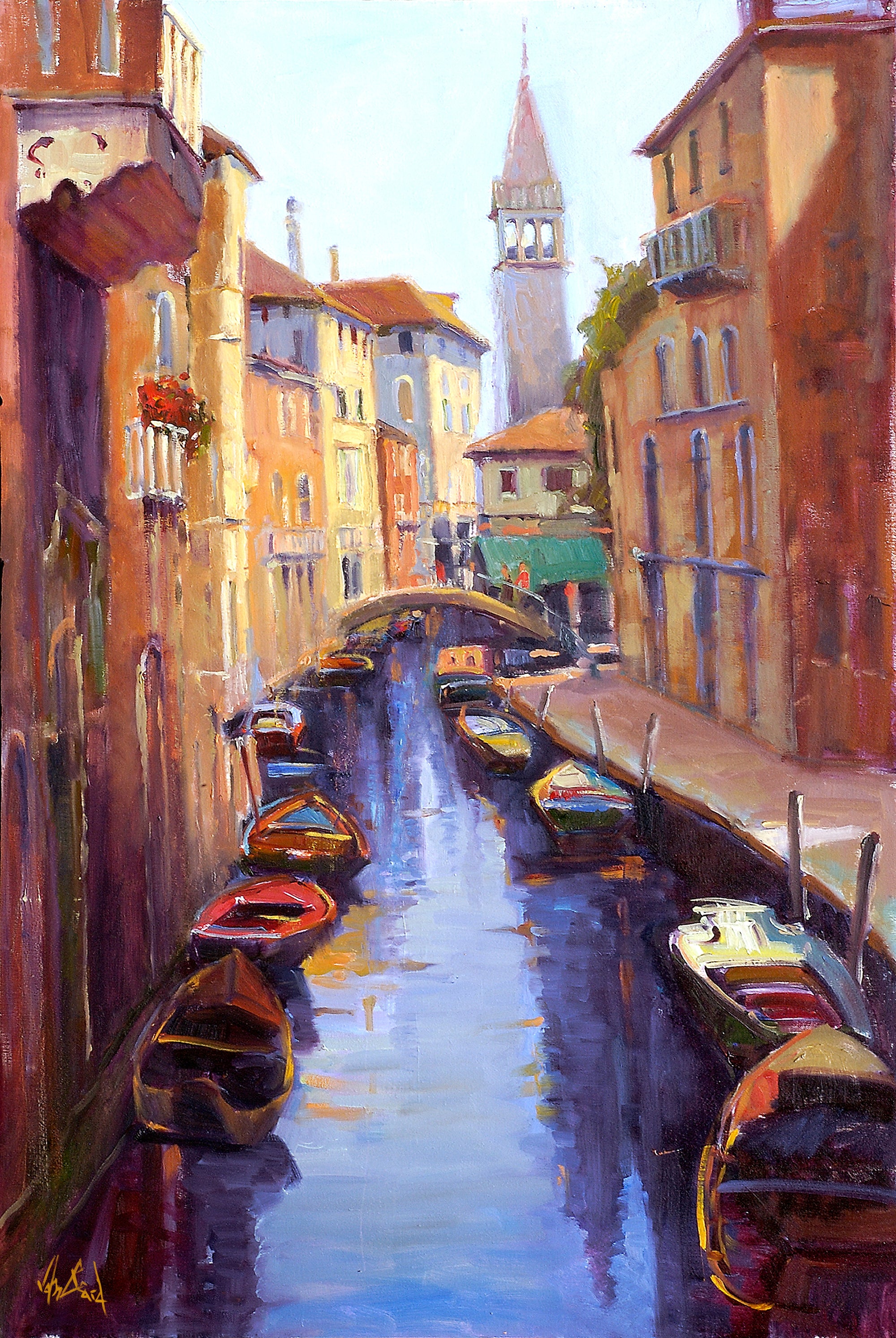 Italian Canal Artist Enhanced Canvas Print by John Beard Collection - main product image for Resin Society