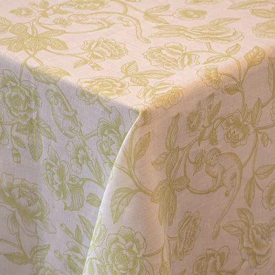 100% Premium Linen - Ivory Flora Parlour Tablecloth by Ro'Table - main product image for Resin Society