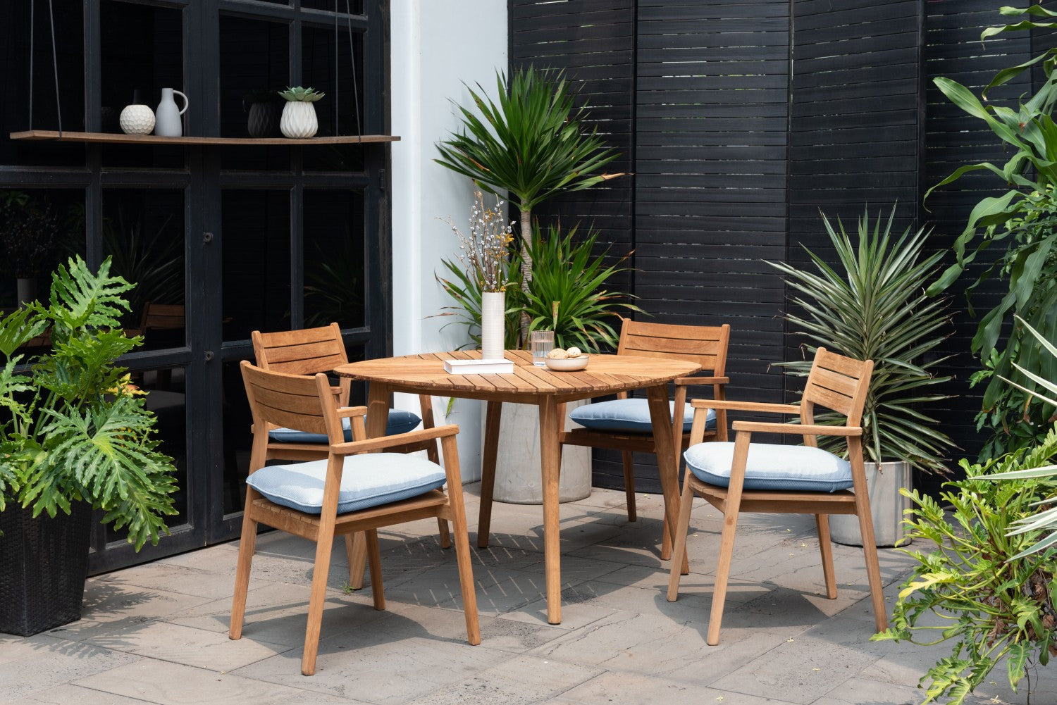 Jade Teak Stacking Armchair - Cushion Copen Blue by LifestyleGarden US - product image 2 for Resin Society