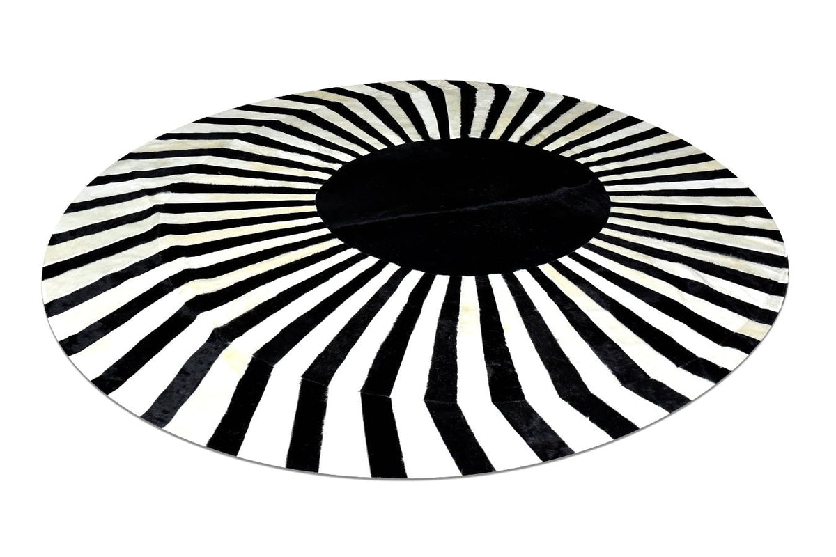 Japan Sun – Round Cowhide Rug in Black and White by Homelosophy