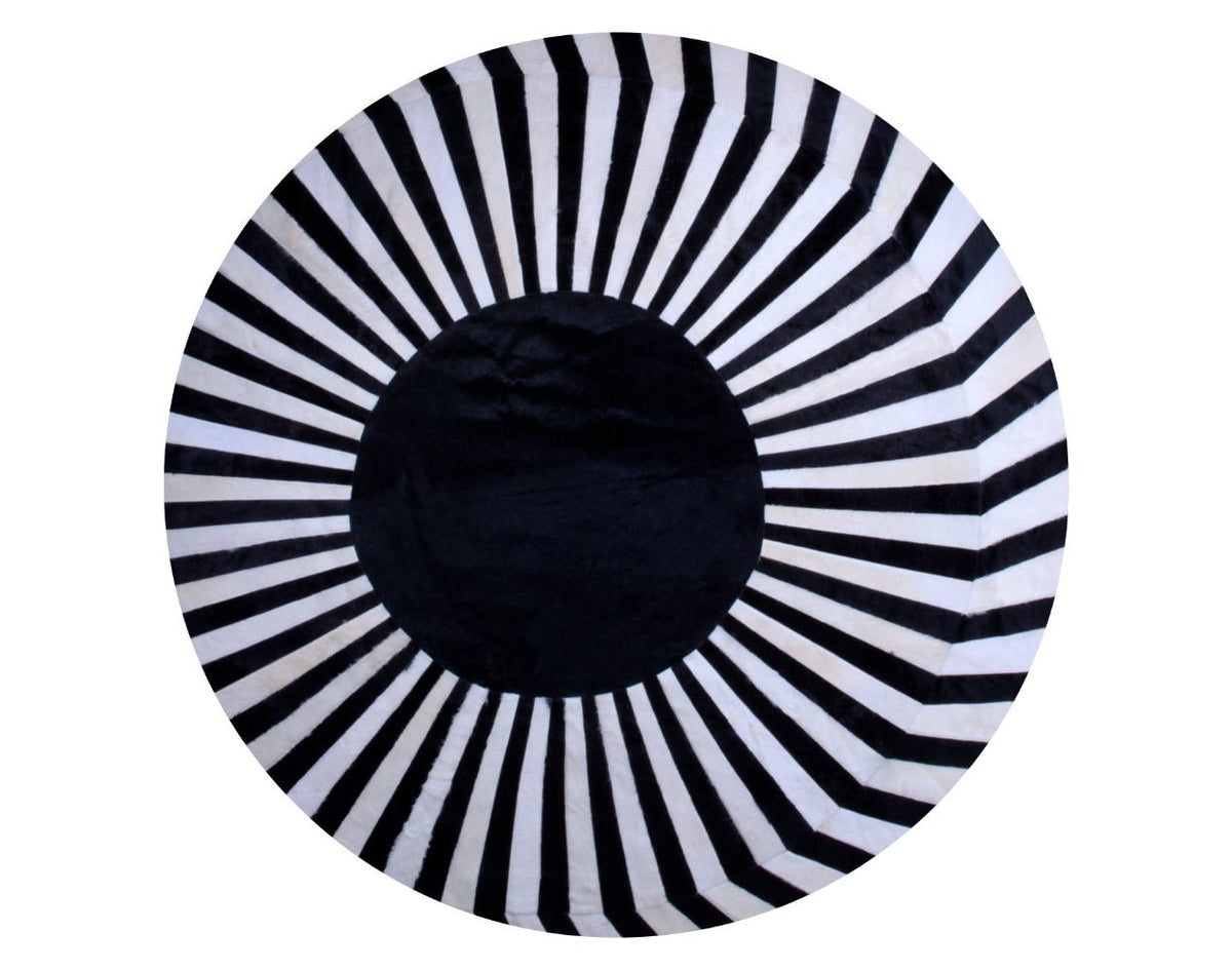 Japan Sun – Round Cowhide Rug in Black and White by Homelosophy