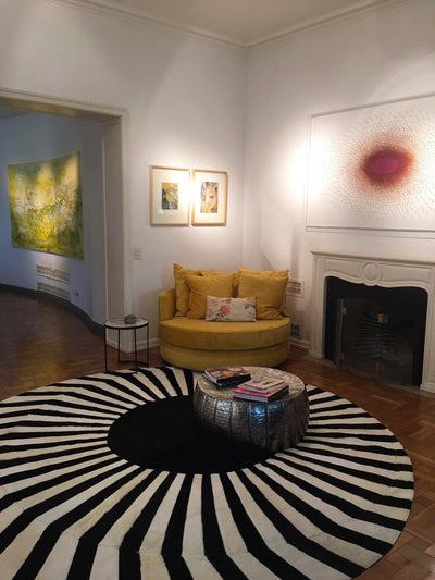 Japan Sun – Round Cowhide Rug in Black and White by Homelosophy