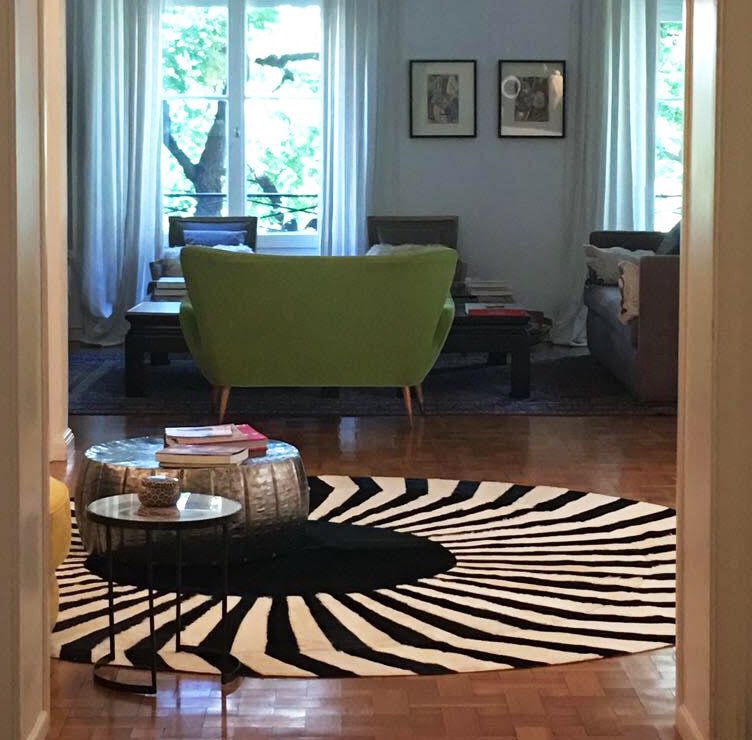 Japan Sun – Round Cowhide Rug in Black and White by Homelosophy