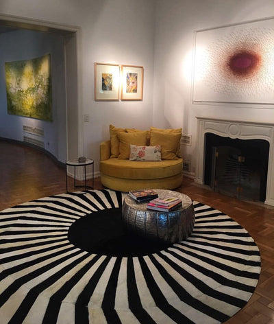 Japan Sun – Round Cowhide Rug in Black and White by Homelosophy