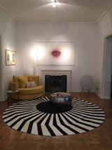 Japan Sun – Round Cowhide Rug in Black and White by Homelosophy