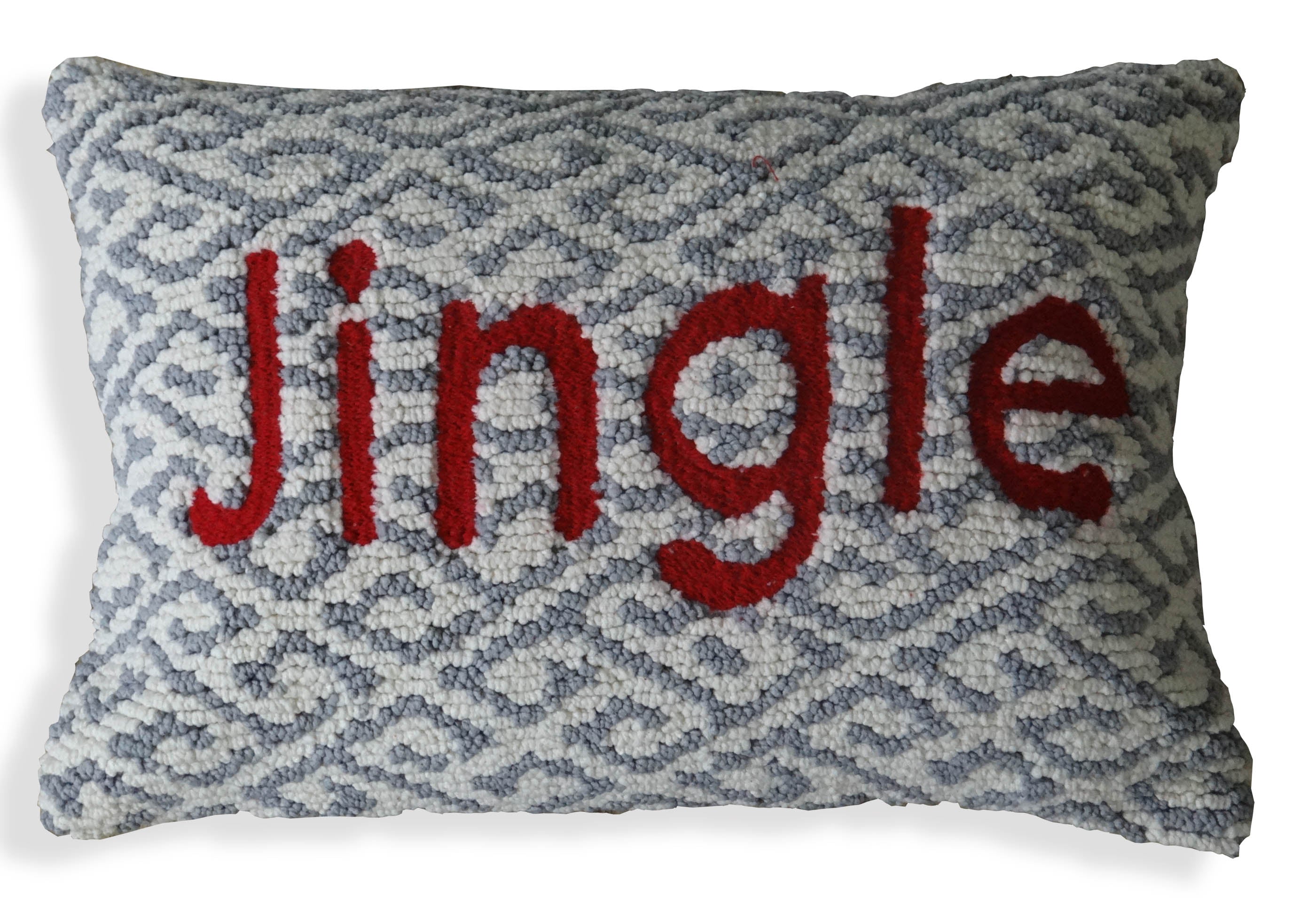 Chicos Home Jingle Decorative Cushion Cover showing red and white jingle jacquard with embroidered text on a white background