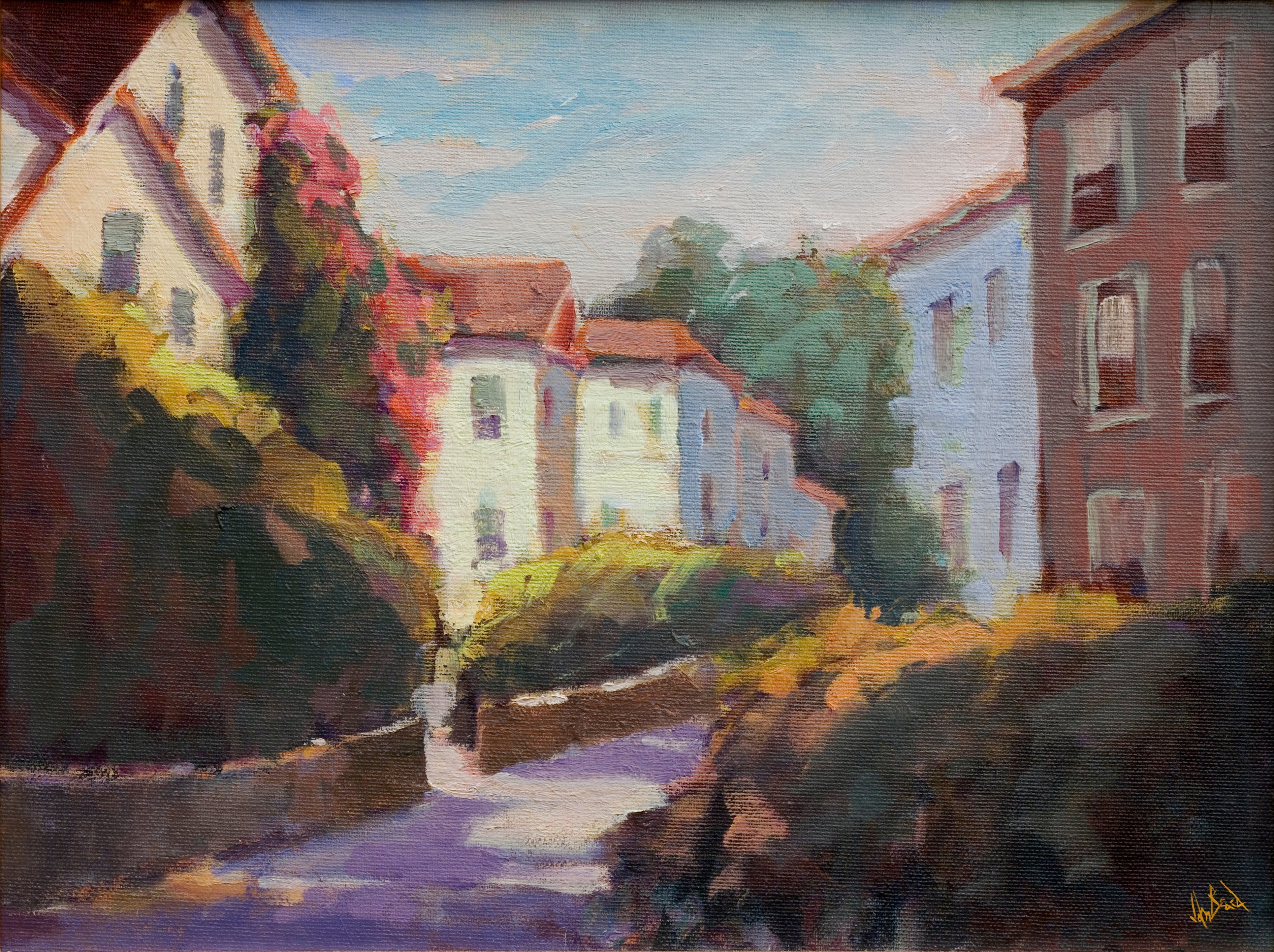Just Outside Paris Enhanced Canvas Print by John Beard Collection, showing landscape artwork mounted on wood stretcher bars with gallery wrap frame.