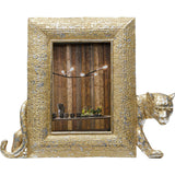Leopard themed antique gold picture frame with a clear glass front