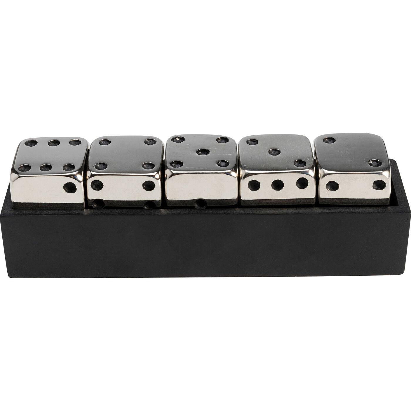 Nickel-plated silver decorative dice set in black storage box by DEKOR
