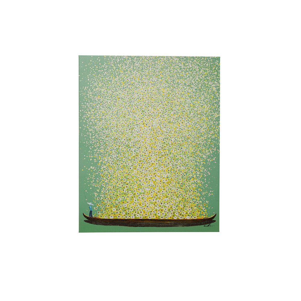 Canvas Picture Flower Boat in green and yellow on spruce solid wood frame