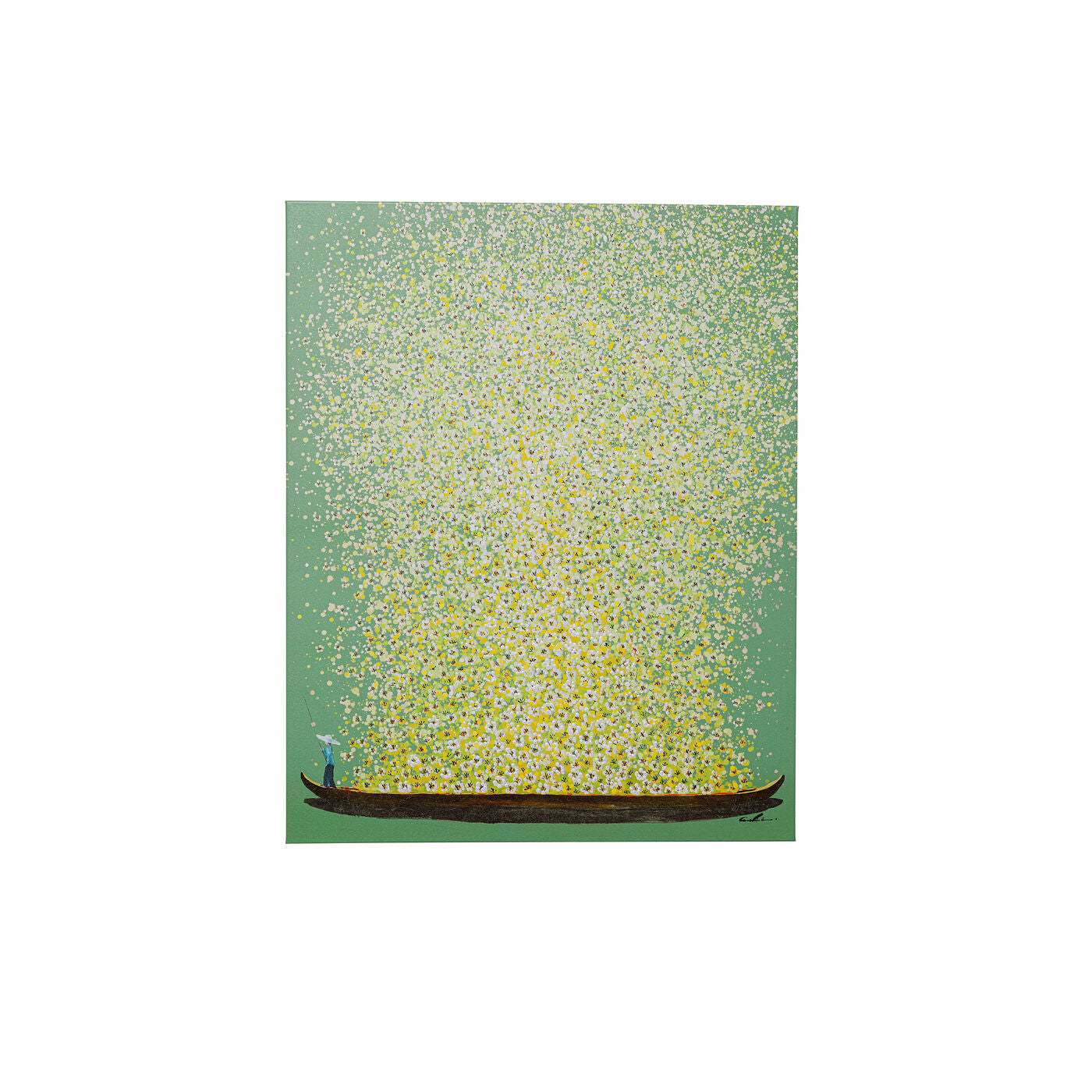 Canvas Picture Flower Boat in green and yellow on spruce solid wood frame