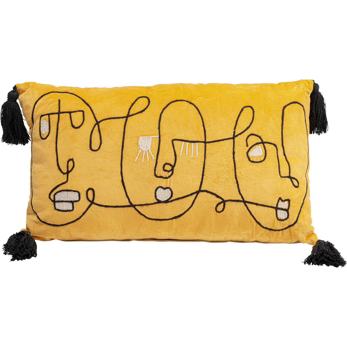 Cushion Face Art 60x35cm shown on sofa with face print design in natural light