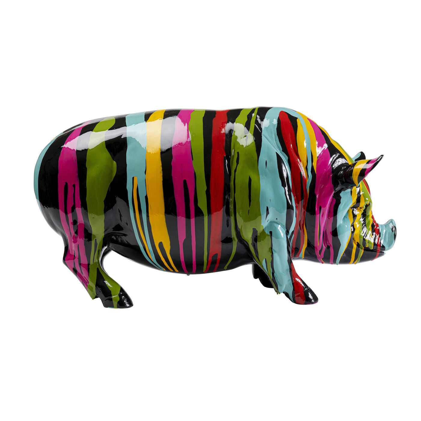 Colorful Deco Figurine Pig Holi 22cm in pop art style, angled side view