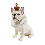 White decorative Boston terrier figurine wearing a crown and frilly collar