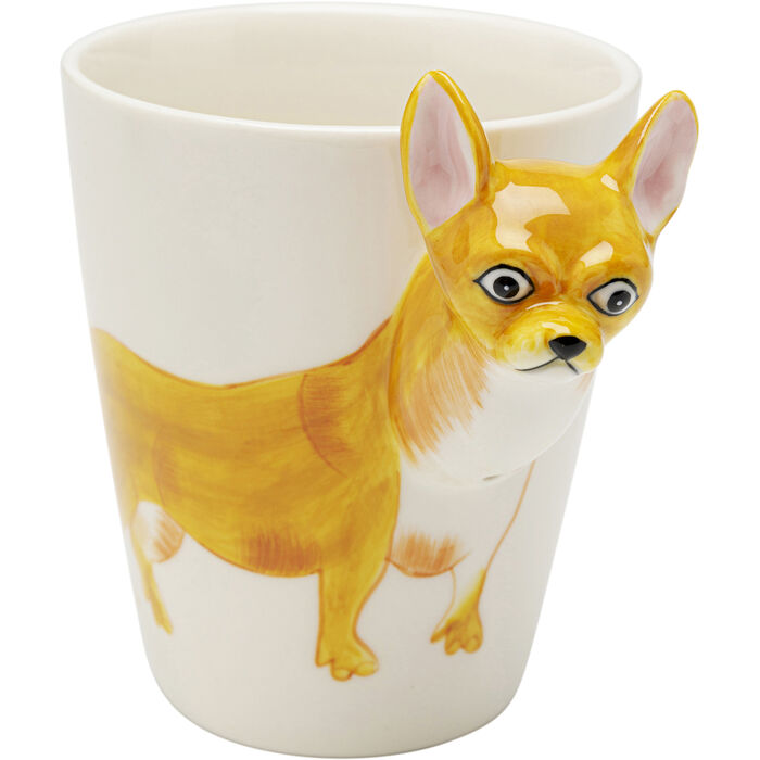 Hand-painted glazed porcelain mug with a playful dog-shaped handle