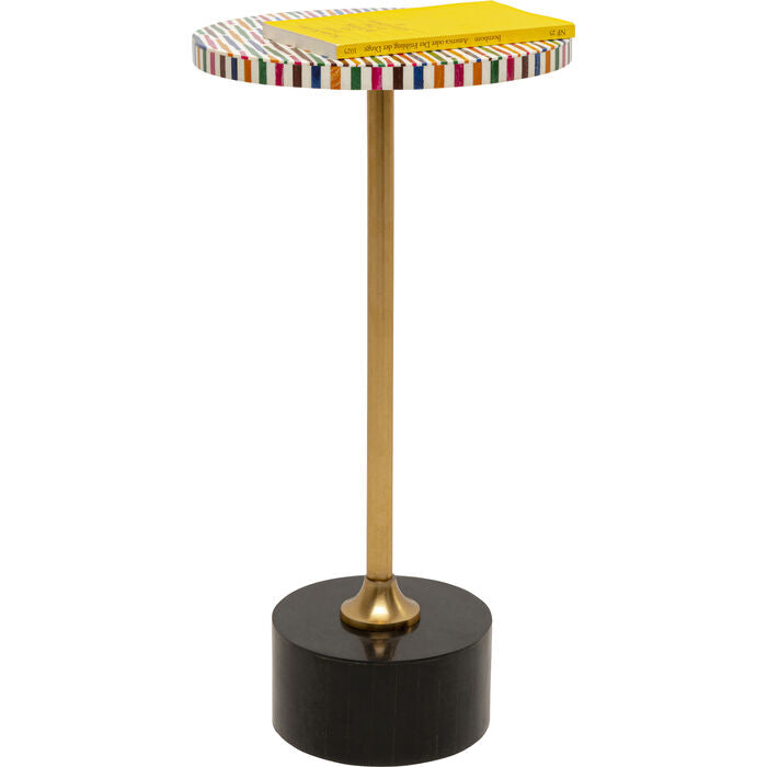 Side Table Domero Sticks Ø25cm showing white top with colorful brushstroke details and powder-coated steel frame