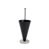 Umbrella Stand Singing In The Rain Black with black lacquered steel body and grey composite marble round base, featuring bird figure on handle