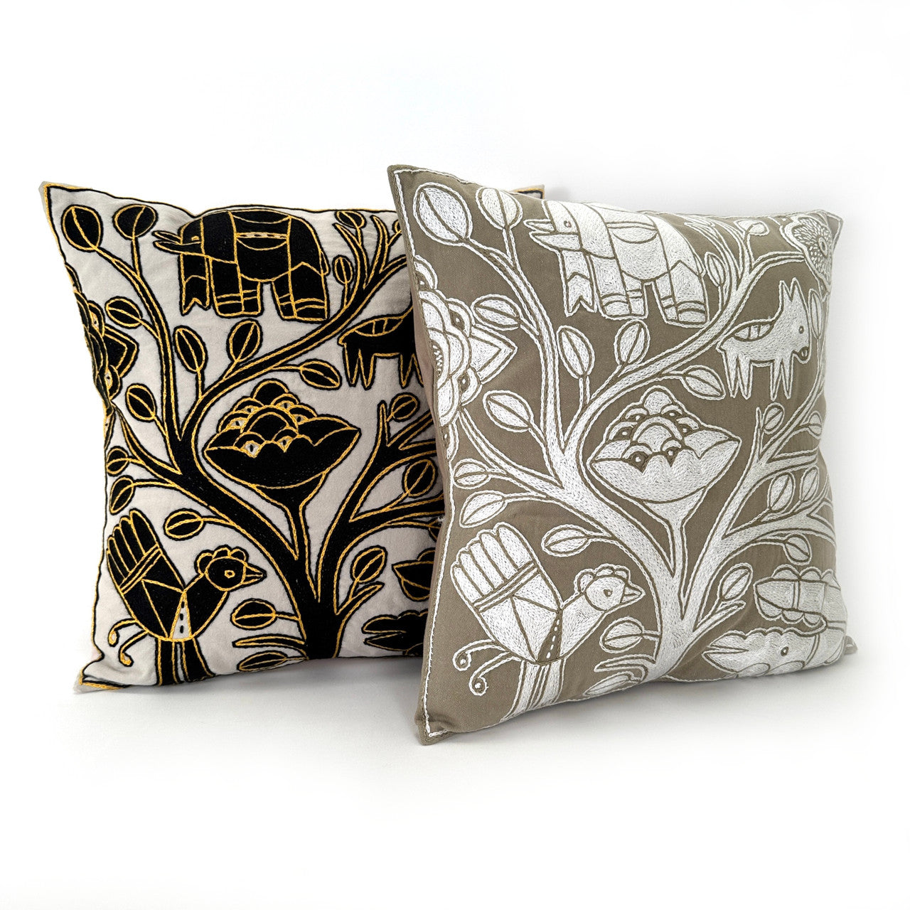 Beige and White Hand Embroidered Pillow Cover by Mbare Ltd - product image 3 for Resin Society