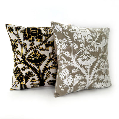 Beige and White Hand Embroidered Pillow Cover by Mbare Ltd - product image 3 for Resin Society