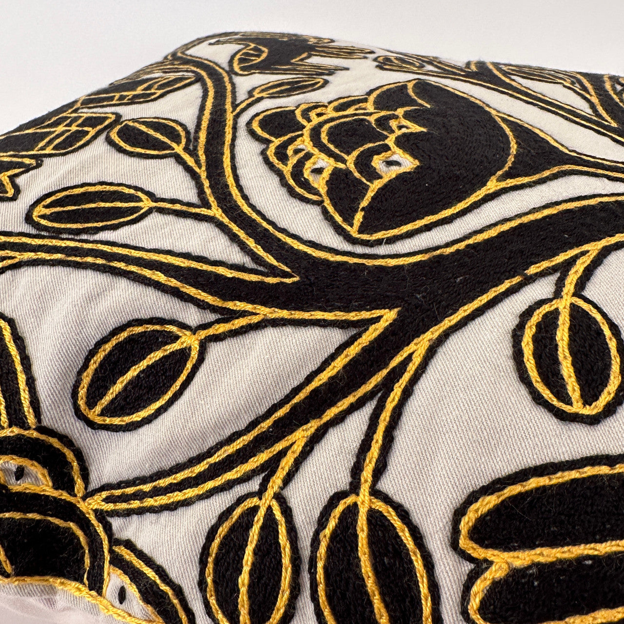 Ivory, Black + Gold Hand Embroidered Pillow Cover by Mbare Ltd - product image 3 for Resin Society