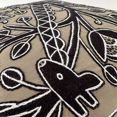Beige and Black Giraffe Hand Embroidered Pillow Cover