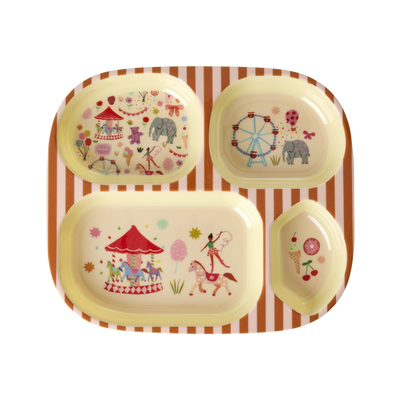Melamine Kids 4 Room Plate - Fun Fair Pink Print by Rice By Rice - main product image for Resin Society