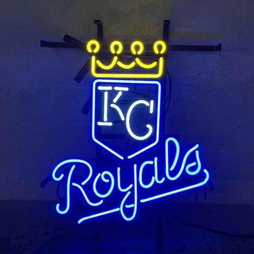 Kansas City Royals Neon Sign Light glowing on metal grid backing