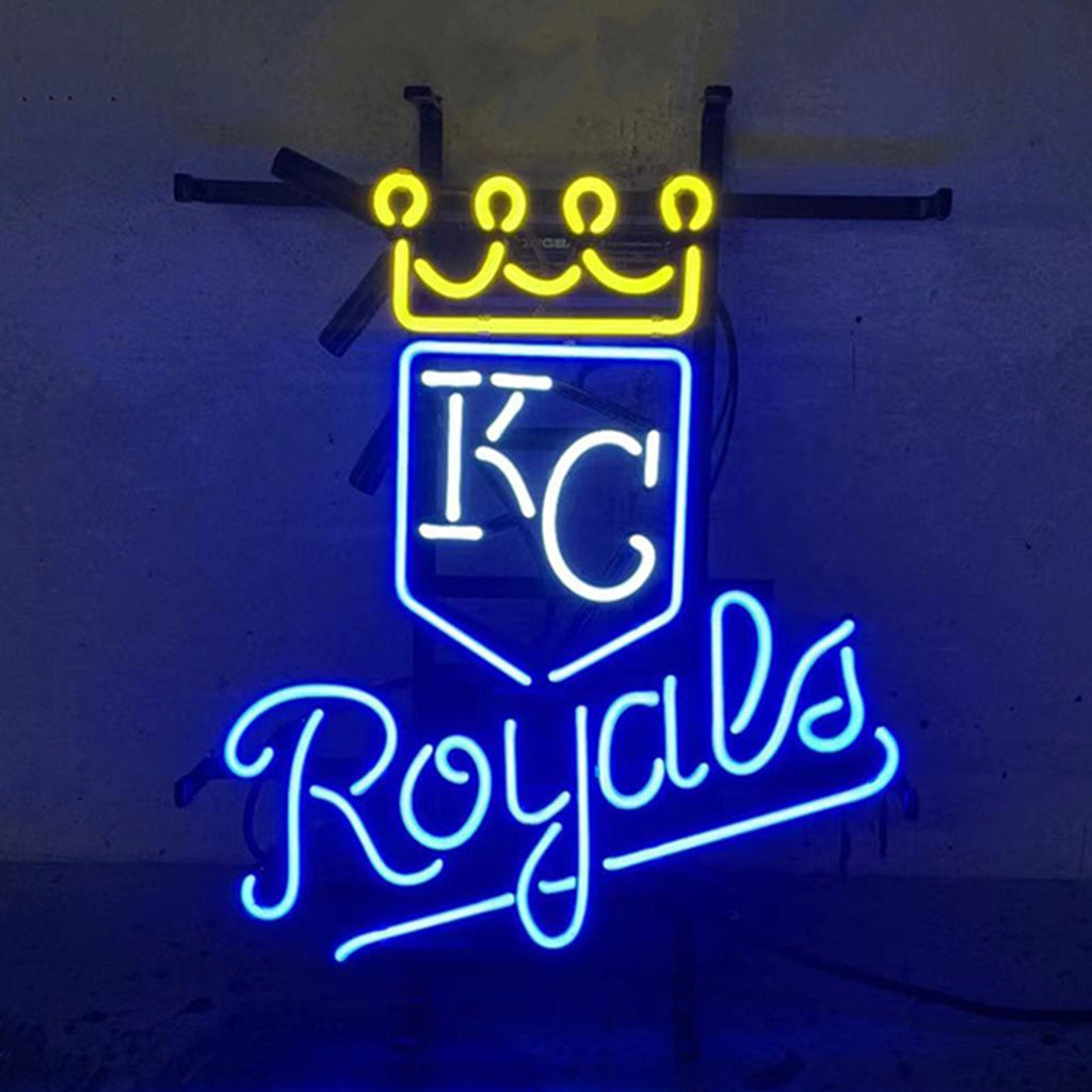 Kansas City Royals Neon Sign Light glowing on metal grid backing