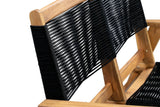 Close-up of Kingsmen Sofa Bench showing light wood frame with tightly woven black cord backrest and armrest detail.