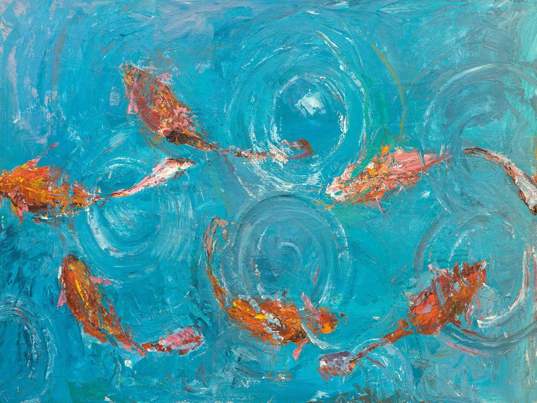 Koi Pond Artist Enhanced Canvas Print by John Beard Collection - main product image for Resin Society