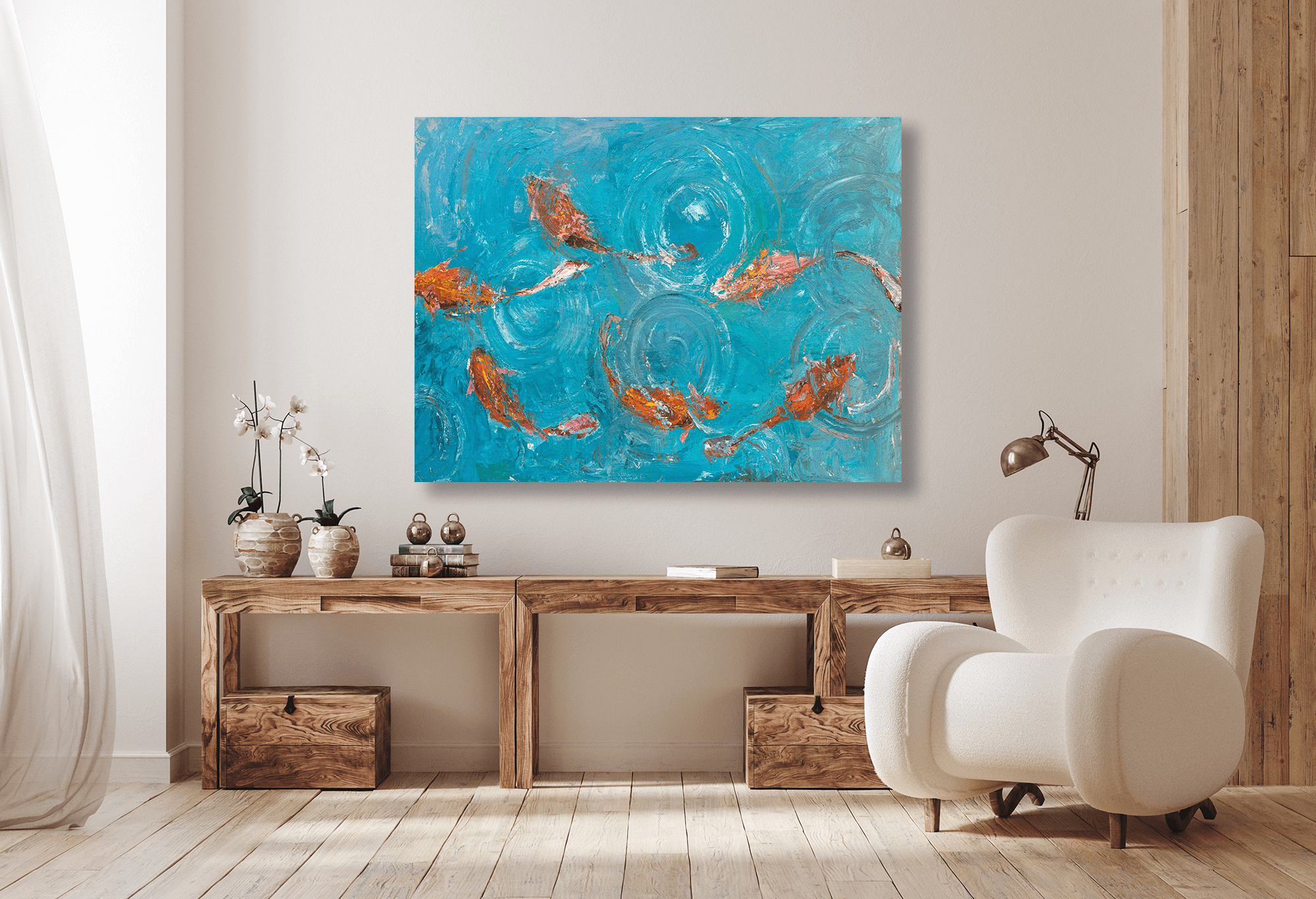 Koi Pond Artist Enhanced Canvas Print by John Beard Collection - product image 3 for Resin Society