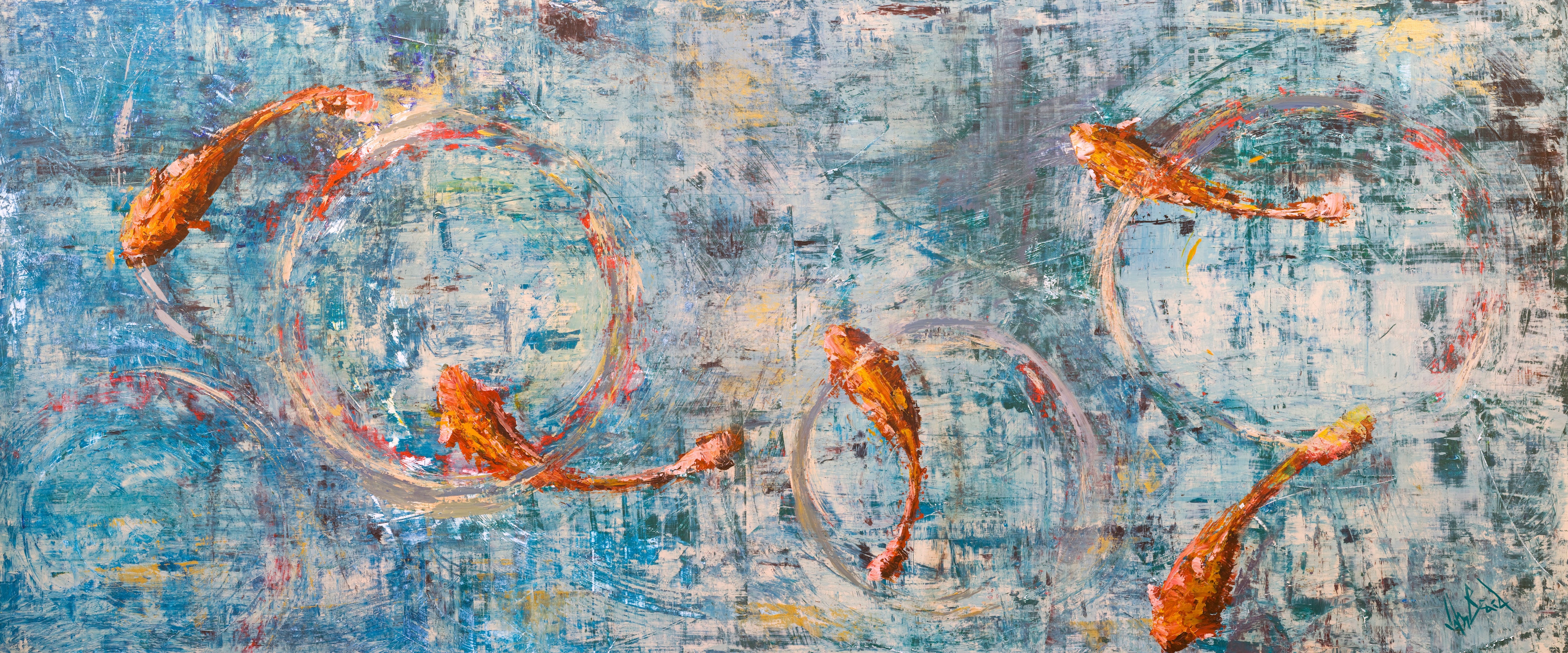 Koi Reflections Artist Enhanced Canvas Print by John Beard Collection - main product image for Resin Society
