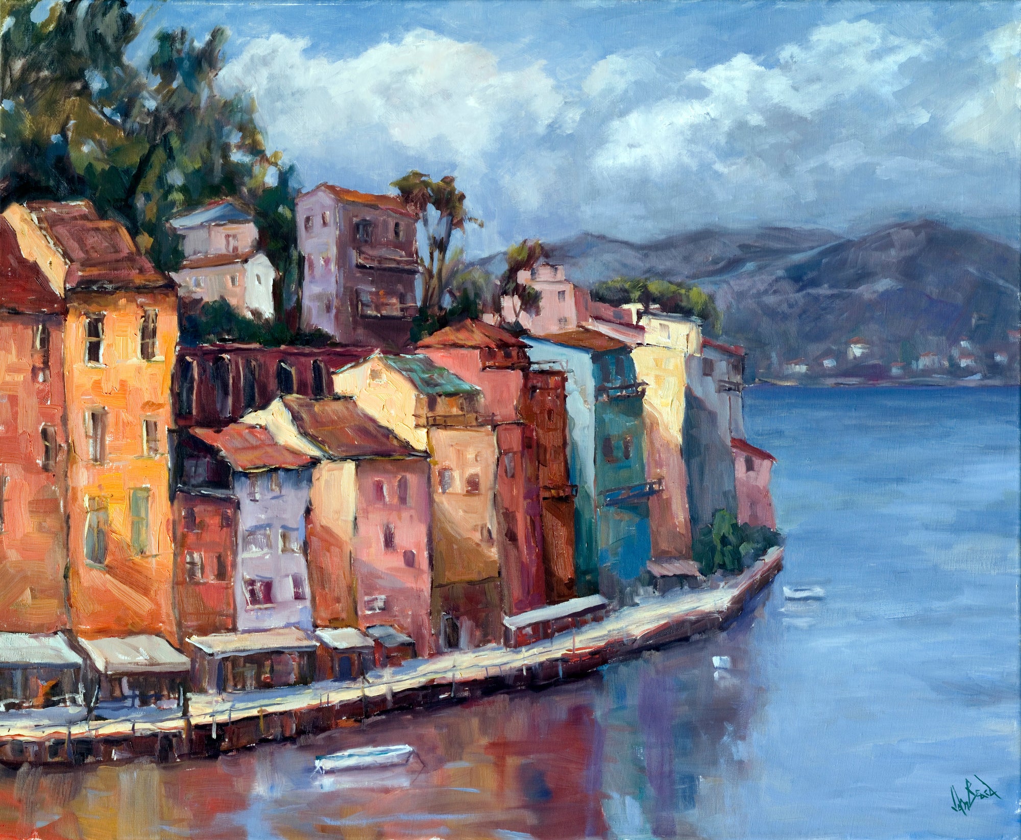 Lake Como Artist Enhanced Canvas Print by John Beard Collection - main product image for Resin Society