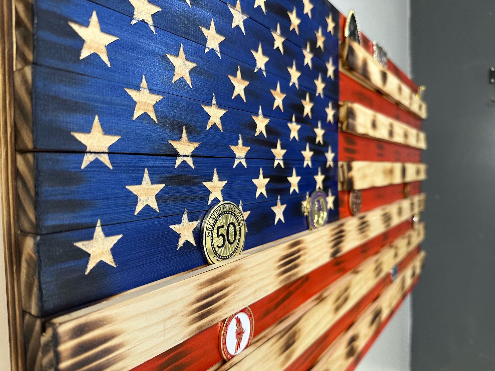 American Flag Challenge Coin Display and Hidden Gun Cabinet by Bellewood Designs - product image 13 for Resin Society