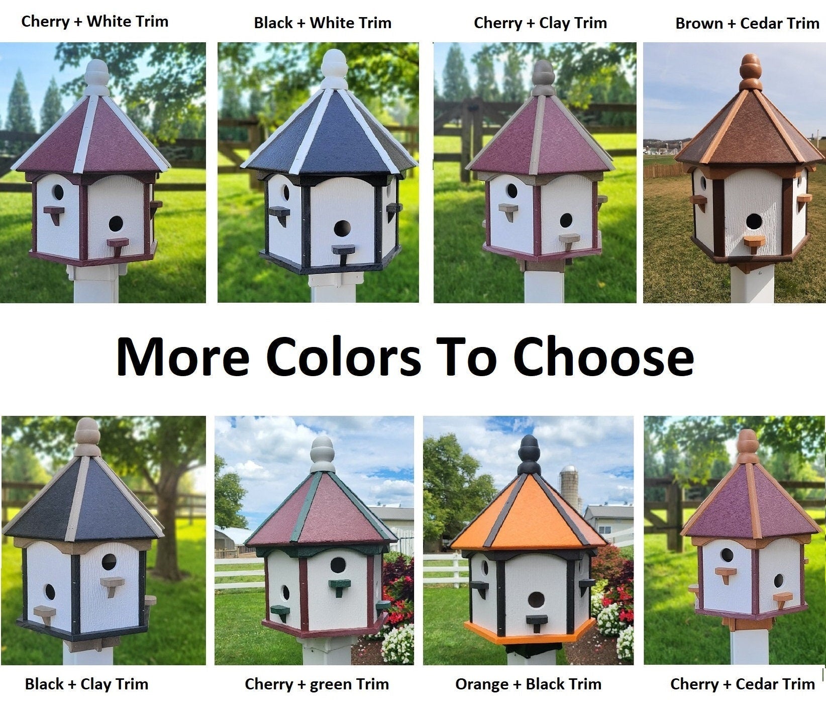 Extra large Amish-made poly birdhouse with six nesting compartments in navy blue with cedar trim