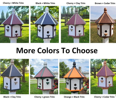 Extra large Amish-made poly birdhouse with six nesting compartments in navy blue with cedar trim