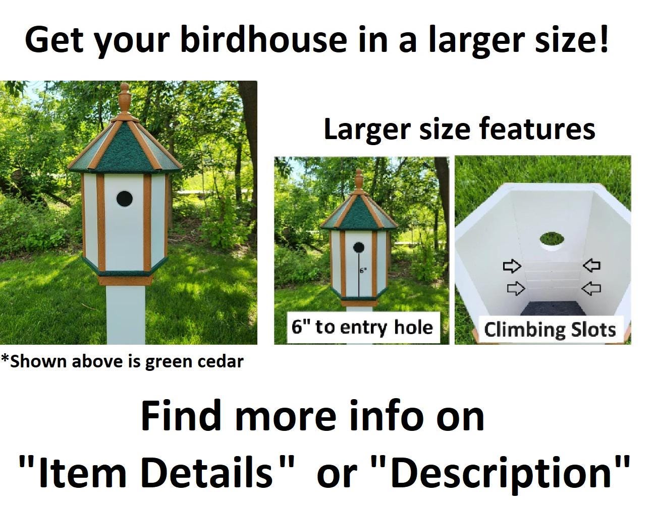 Handcrafted Amish poly birdhouse with one hole, shown mounted outdoors