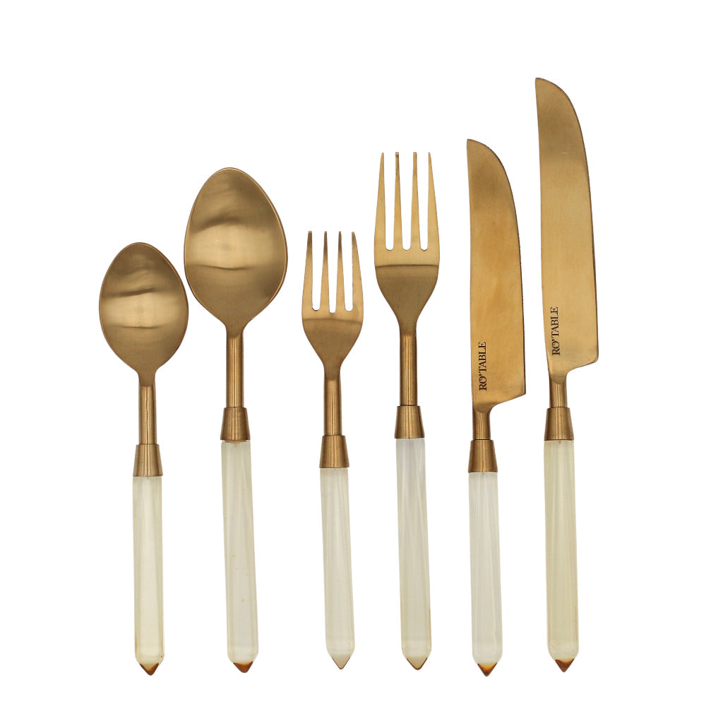 24pc Set Buttercream Yellow Cutlery by Ro'Table showing gold-toned stainless steel and luminous lemon zest-inspired handles