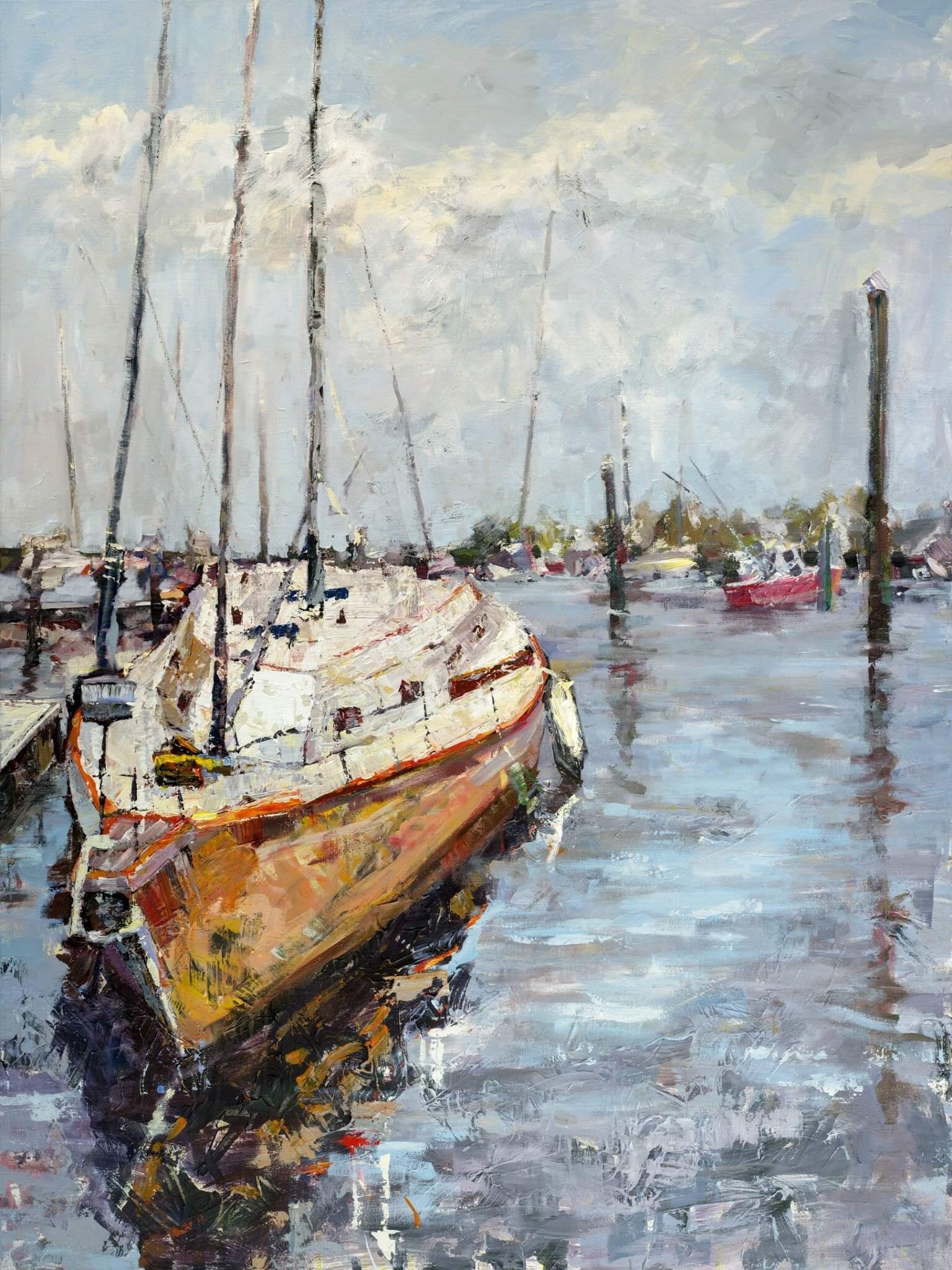 Let Go and Sail 30x40 Artist Enhanced Canvas Print showing a coastal seascape with sailboats on a gallery wrap frame